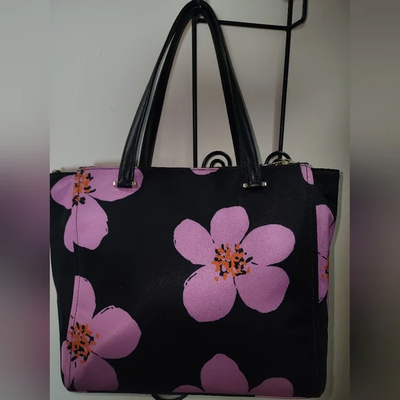 Kate Spade Floral Black Purple Tropical Shoulder Purse Hawaiian Print - Picture 6 of 11